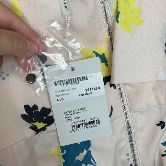 Self Portrait women's size 4 small asymmetrical pink floral top revolve new - Picture 7 of 15
